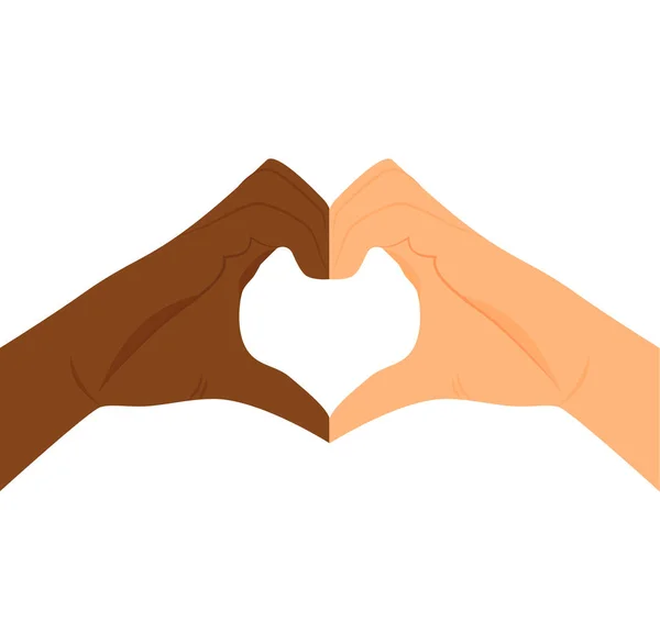 Não Racismo Forma Coração Com Mãos Amizade Entre Pessoas Parem — Vetor de Stock