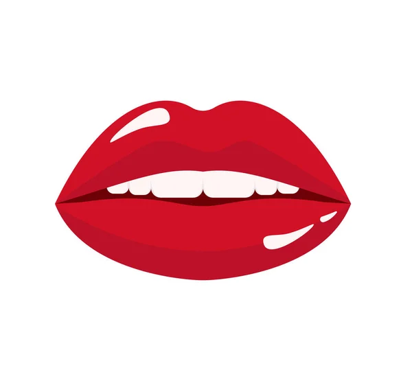 Lábios Femininos Vermelhos Emoções Dos Lábios Mulher Sorri Beija Conceito —  Vetores de Stock
