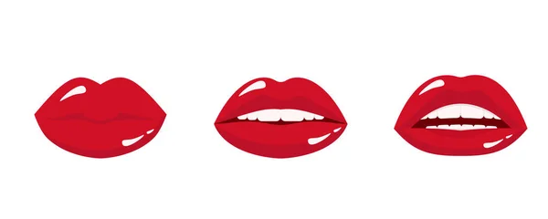 Lábios Femininos Vermelhos Emoções Dos Lábios Mulher Sorri Beija Conceito —  Vetores de Stock