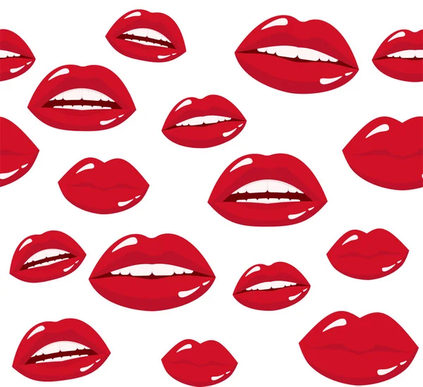 Seamless Pattern Red Lipstick Kiss White Background Vector Flat Illustration — Stock Vector
