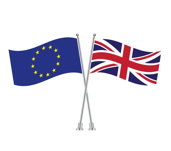 Flagi Unii Europejskiej Wielkiej Brytanii Flagi Wielkiej Brytanii Izolowane Białym — Wektor stockowy