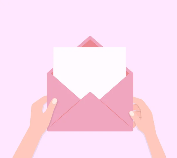 Hand Pulls Envelope Sheet Empty Paper Mail Concept Vector Illustration — Stock Vector