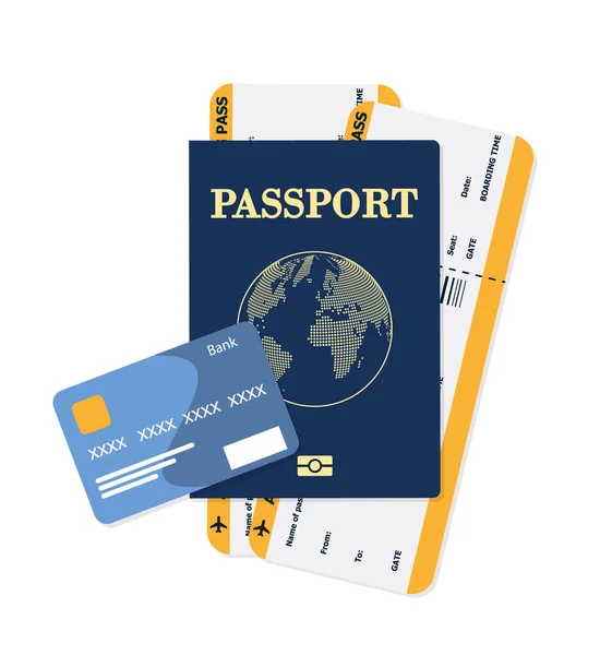 Passaporte Vetorial Com Bilhetes Conceito Viagem Aérea Identificação Cidadania Flat — Vetor de Stock