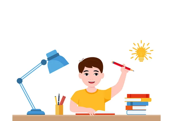 Boys Writing Kids Doing Homework Maths Home Cartoon Cute Little — Stockový vektor