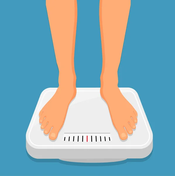 Woman Standing Bathroom Scales Top View Feet Weight Measurement Control — Image vectorielle