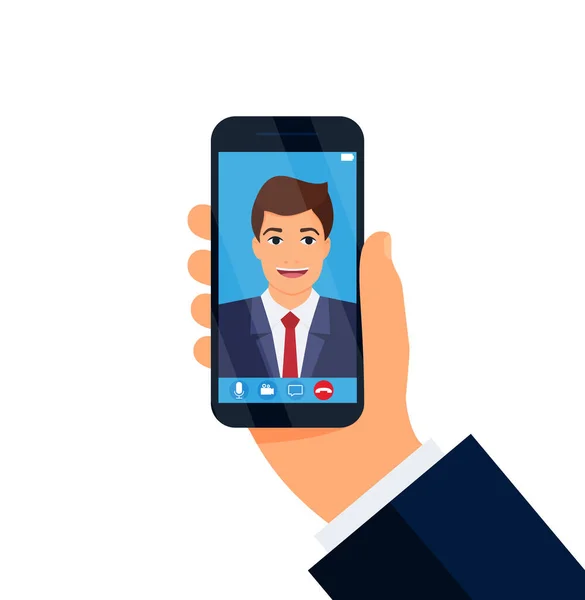 Person Having Video Call Online Conference Meeting Smartphone Interface Vector - Stok Vektor