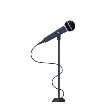 Mikrofon vektörü. Haber illüstrasyonu. Televizyon ve radyodan haberler. Röportaj. Karaoke için mikrofon.