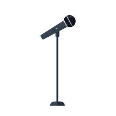 Mikrofon vektörü. Haber illüstrasyonu. Televizyon ve radyodan haberler. Röportaj. Karaoke için mikrofon.