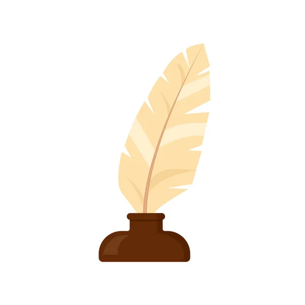 Golden Inkwell White Feather Cartoon Style Icon Realistic Isolated Vector — Vettoriale Stock