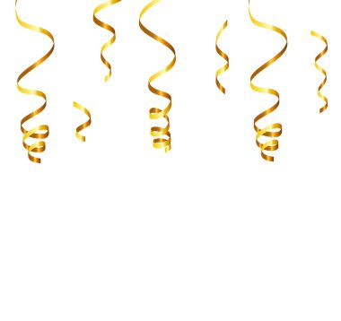 Golden Tiny Confetti And Streamer Ribbon Falling On Transparent Background. Vector eps 10