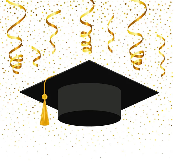 Graduate Cap Diploma Falling Golden Confetti Background Eps — Vetor de Stock
