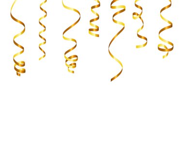 Golden Tiny Confetti And Streamer Ribbon Falling On Transparent Background. Vector eps 10