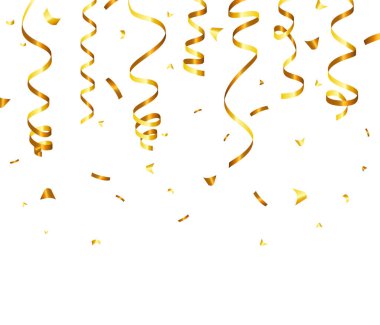 Golden Tiny Confetti And Streamer Ribbon Falling On Transparent Background. Vector eps 10