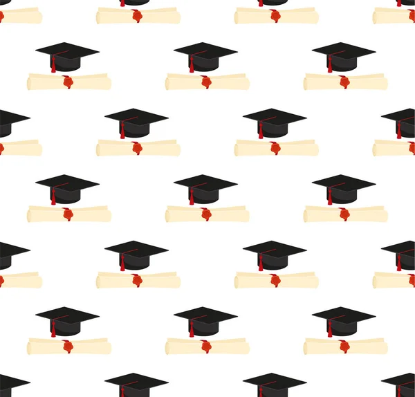 Graduation Cap Diploma Scroll Seamless Background Higher Education Celebration Anniversary — Stockvector