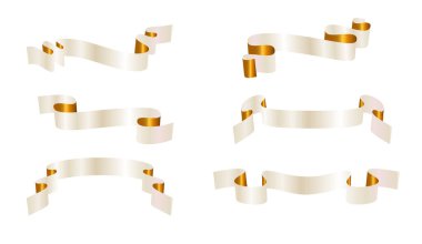 Set of gold ribbons for design, discount offer and gift. Retro or modern style. Flat ribbon illustration isolated on white background. eps 10