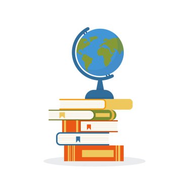 Concept illustration for education, books, university, student, research, school. Illustration in flat style. Books and globeeps 10