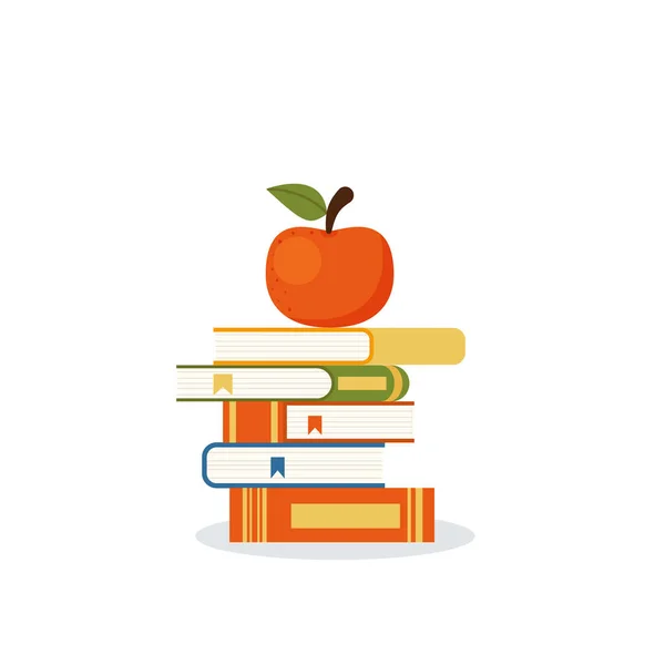 Red Apple Pile Books Educational Concept Eps — Vetor de Stock