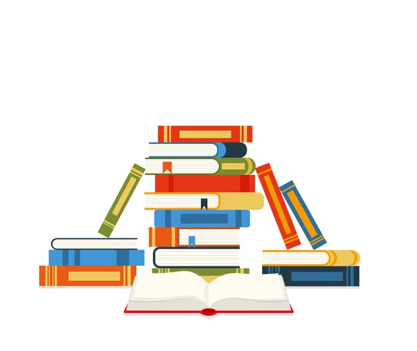 Book Stack Huge Pile Books Encyclopedias Education Success Concept University — Stockvector