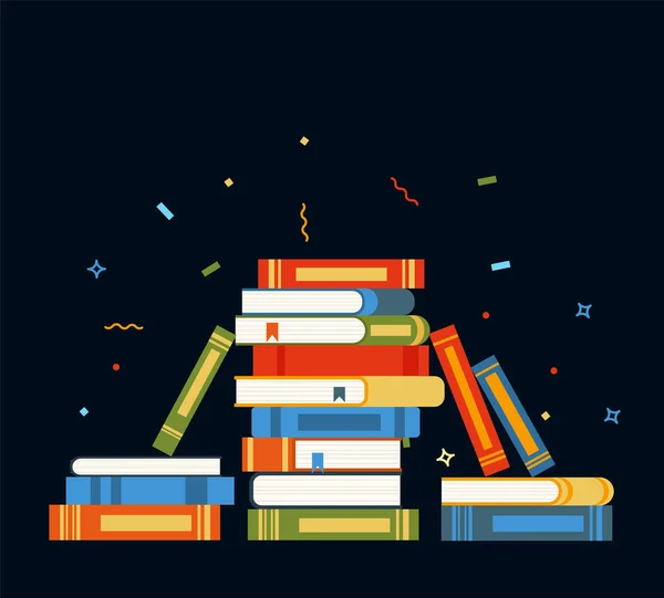 Book Stack Huge Pile Books Encyclopedias Education Success Concept University — Vetor de Stock