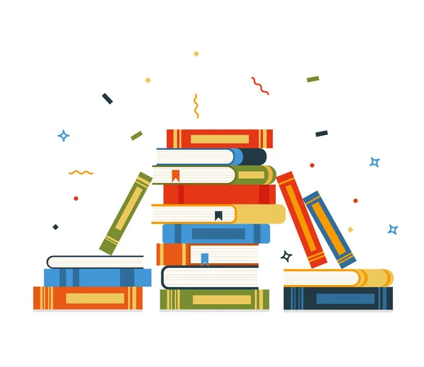 Book Stack Huge Pile Books Encyclopedias Education Success Concept University — ストックベクタ