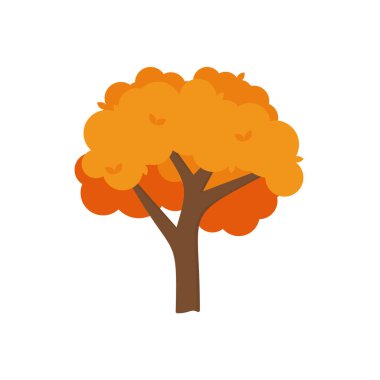 Colorful autumn trees. Cartoon yellow orange fall tree and autumnal garden bush icon with fall season gold leaves for city park and forest landscape background vector isolated symbol Eps 10