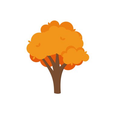 Colorful autumn trees. Cartoon yellow orange fall tree and autumnal garden bush icon with fall season gold leaves for city park and forest landscape background vector isolated symbol Eps 10