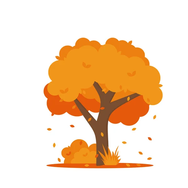 Colorful autumn trees. Cartoon yellow orange fall tree and autumnal garden bush icon with fall season gold leaves for city park and forest landscape background vector isolated symbol Eps 10