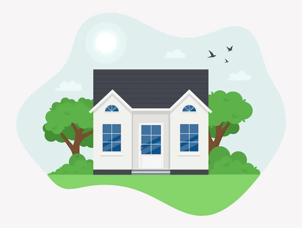 House facade. Small cottage, modern architecture. Idea of real estate. Front view of the building. Isolated flat illustration vector Eps 10