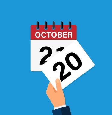 tear off a leaf october 20 on a wall calendar. the coming of a new day. flat vector illustration. Eps 10