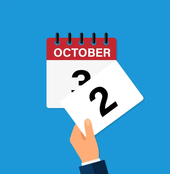 Tear Leaf October Wall Calendar Coming New Day Flat Vector — Stockvektor