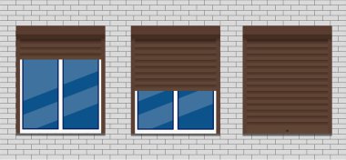 Window with rolling shutters vector flat design. Eps 10