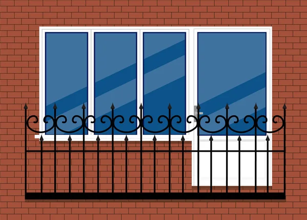 White Plastic Pvc Window Door Balcony Black Metal Balcony Rail — Vector de stock