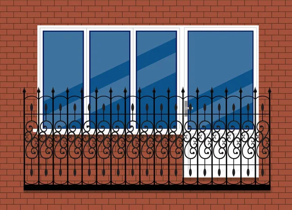 White Plastic Pvc Window Door Balcony Black Metal Balcony Rail — Archivo Imágenes Vectoriales