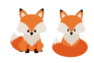Standing fox isolated on a white background. Body side view, head in full face. Stock vector illustration. Forest animal. eps 10