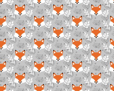 Vector cute cartoon fox seamless pattern. Orange fox's head on background. Good for print, textile, fabrics, wallpaper, decoration. eps 10