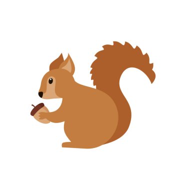 Red Fluffy Squirrel with Bushy Tail Holding Acorn Vector Illustration eps 10
