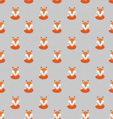 Vector cute cartoon fox seamless pattern. Orange fox's head on background. Good for print, textile, fabrics, wallpaper, decoration. eps 10