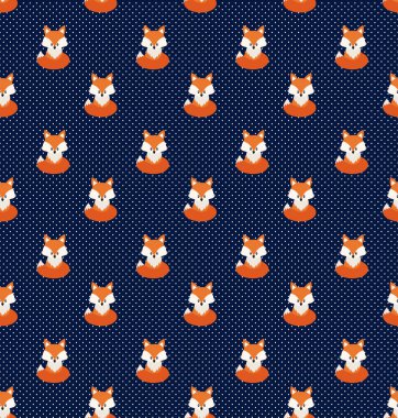 Vector cute cartoon fox seamless pattern. Orange fox's head on background. Good for print, textile, fabrics, wallpaper, decoration. eps 10