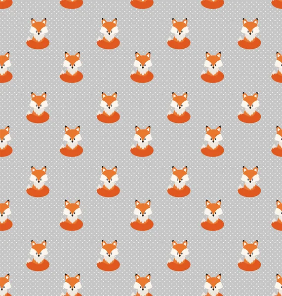 Vector Cute Cartoon Fox Seamless Pattern Orange Fox Head Background — Vetor de Stock