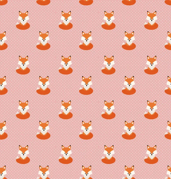 Vector Cute Cartoon Fox Seamless Pattern Orange Fox Head Background — Vettoriale Stock
