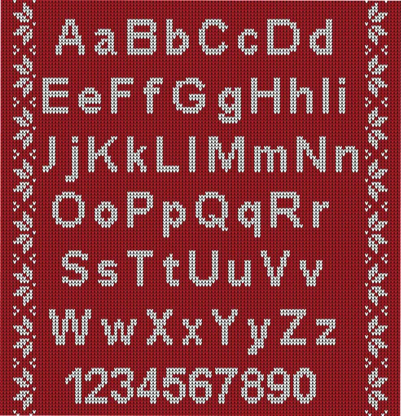 Christmas Font Knitted Latin Alphabet Seamless Knitted Pattern Snowflakes Fir — Stockvektor
