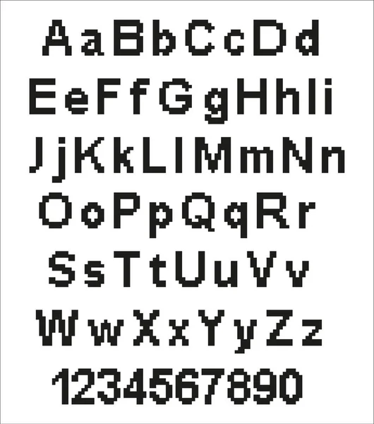 Pixel Alphabet Letters Punctuation Marks Modern Stylish Font Typeface Headline — Stockvector