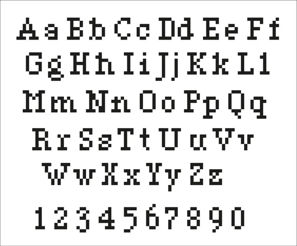 Pixel Alphabet Letters Punctuation Marks Modern Stylish Font Typeface Headline — Stockvector