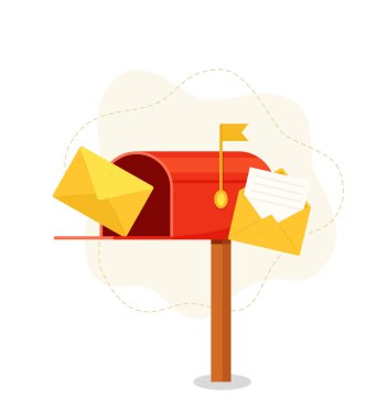 Mailbox vector illustration isolated on white, flat post office box, red mail box cartoon icon eps 10