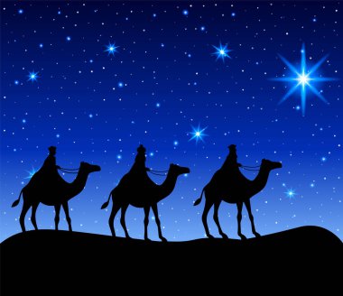 Bebek İsa, Meryem ve Joseph 'in müdür olduğu Noel doğumu sahnesi. Geleneksel Noel hikâyesi. Çocuklar için vektör illüstrasyonu.