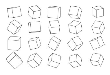 Perspektifi gölgeli 3 boyutlu küp modelli bir küp simgesi. Vektör çizimi. Şeffaf bir arkaplanda izole edilmiş.