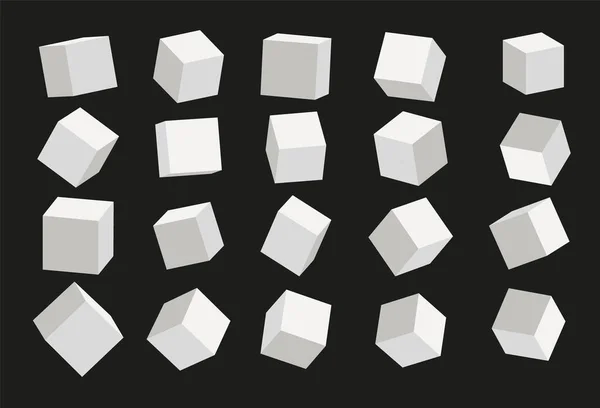 Eine Reihe Von Würfelsymbolen Mit Einem Perspektivischen Würfelmodell Mit Schatten — Stockvektor
