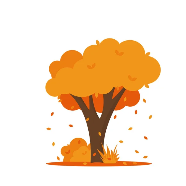 Colorful autumn trees. Cartoon yellow orange fall tree and autumnal garden bush icon with fall season gold leaves for city park and forest landscape background vector isolated symbol Eps 10