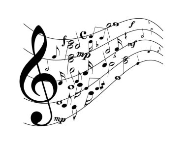 Doğal kutup buzulu ve grup pengueniyle güzel bir manzara. Kuzey denizi ya da arktik okyanus kar dağlarının panoramik manzarası. Antarktika 'nın donuk doğası 10müzikal notalar, üç tuşlu anahtarlar, düz ve keskin semboller, uçan vektör arkaplanı. Cli.