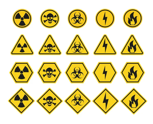 Gefahrenwarnschild Gelb Strahlungszeichen Giftzeichen Und Biohazard Vektor Symbol Isoliert Auf — Stockvektor